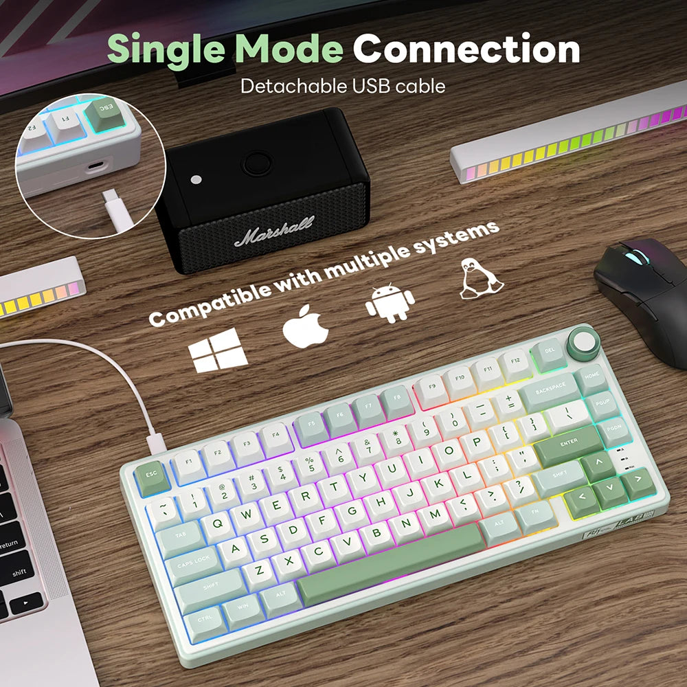 RK R75 Royal Kludge Wired Mechanical Keyboard 80 Keys 80% Gasket RGB Backlit Hot-swappable Gaming Keyboard with MDA PBT Keycaps
