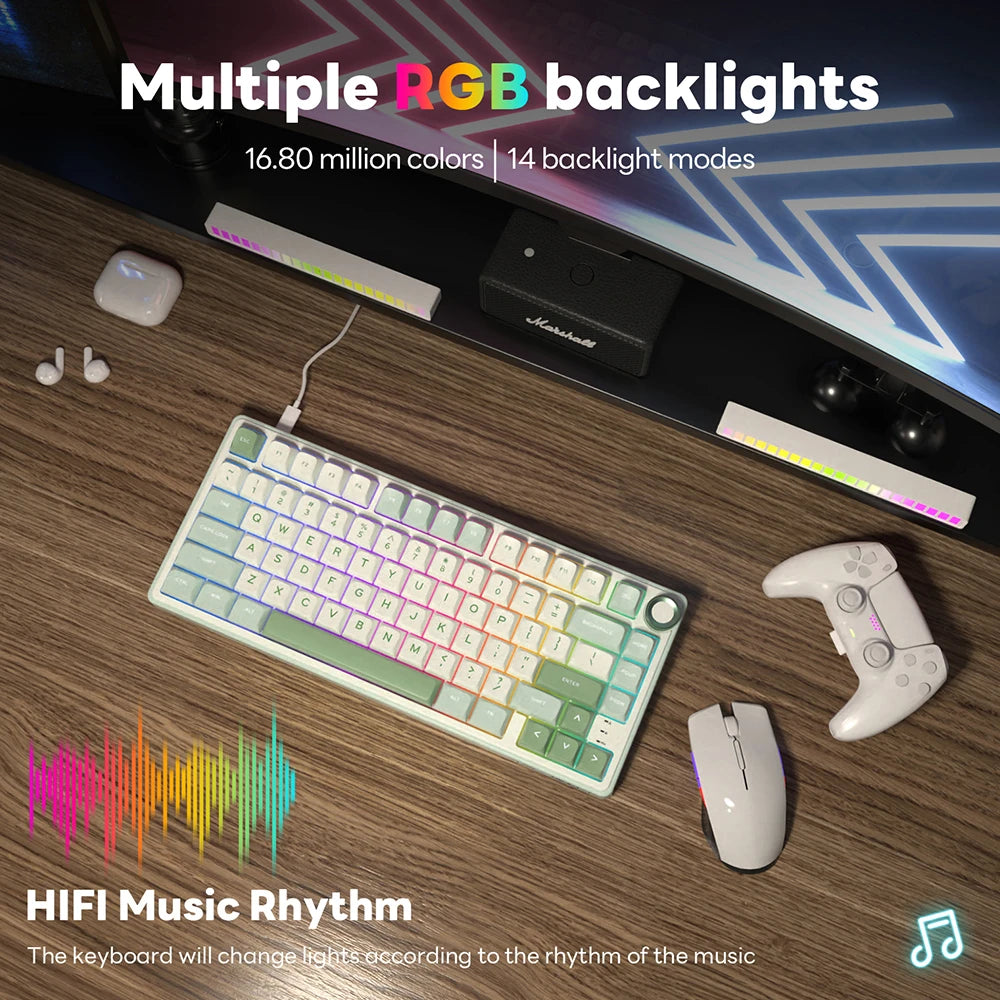 RK R75 Royal Kludge Wired Mechanical Keyboard 80 Keys 80% Gasket RGB Backlit Hot-swappable Gaming Keyboard with MDA PBT Keycaps