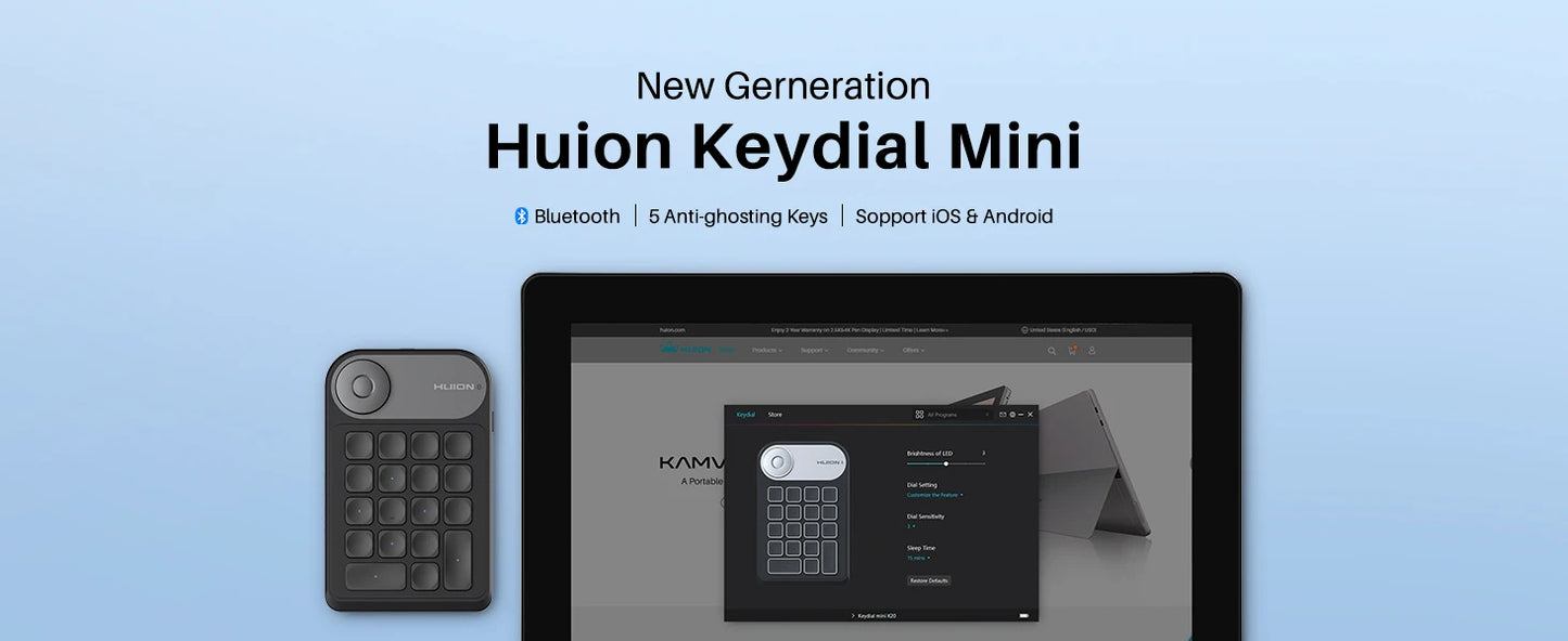 Huion K20 Keydial mini Keyboard for Drawing Tablet, PC and Phone,18 Keys Keyboard + Dial Controller,Upgraded version